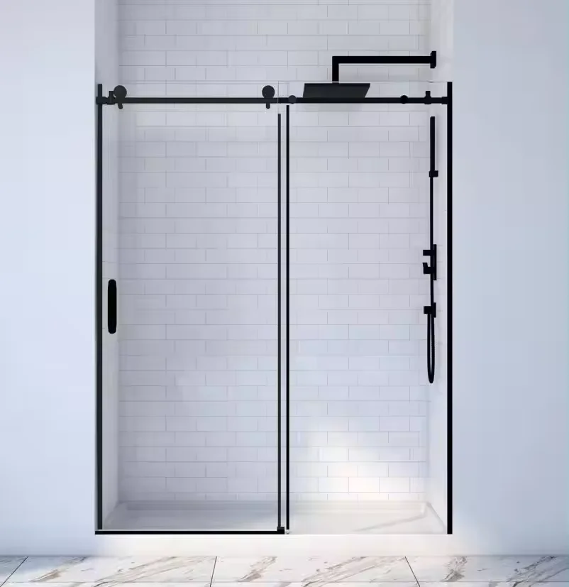 Easy Clean Tempered Glass Frameless Straight Shower Door One Way Sliding Frameless Shower Glass Door