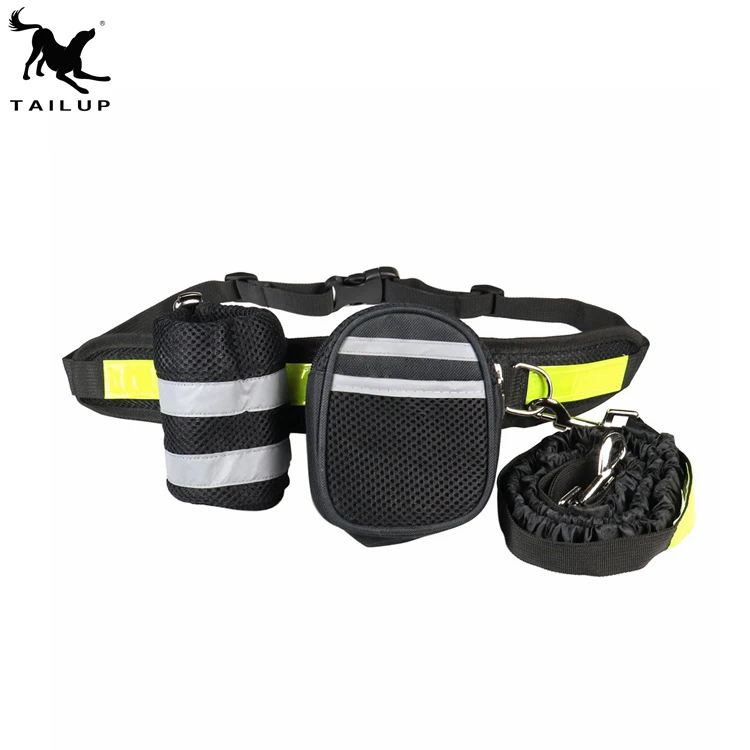 Bungee Hands Free Dog Leash for Running Walking Hiking with two removable waist pockets