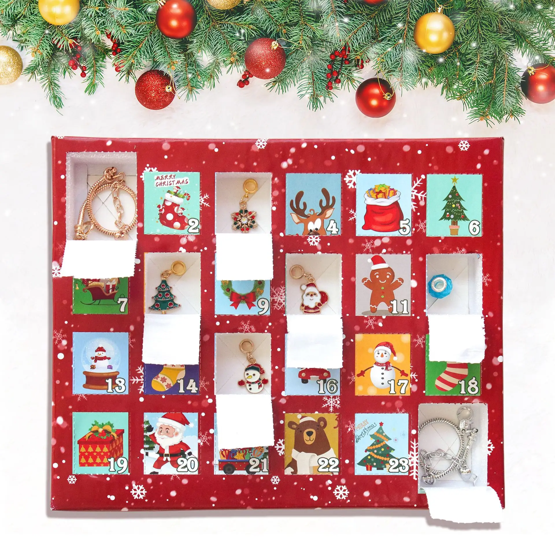 24 pcs Christmas Advent Countdown Calendar Blind Box Set DIY Beaded Pendant Fashion girls charm bracelet making kit
