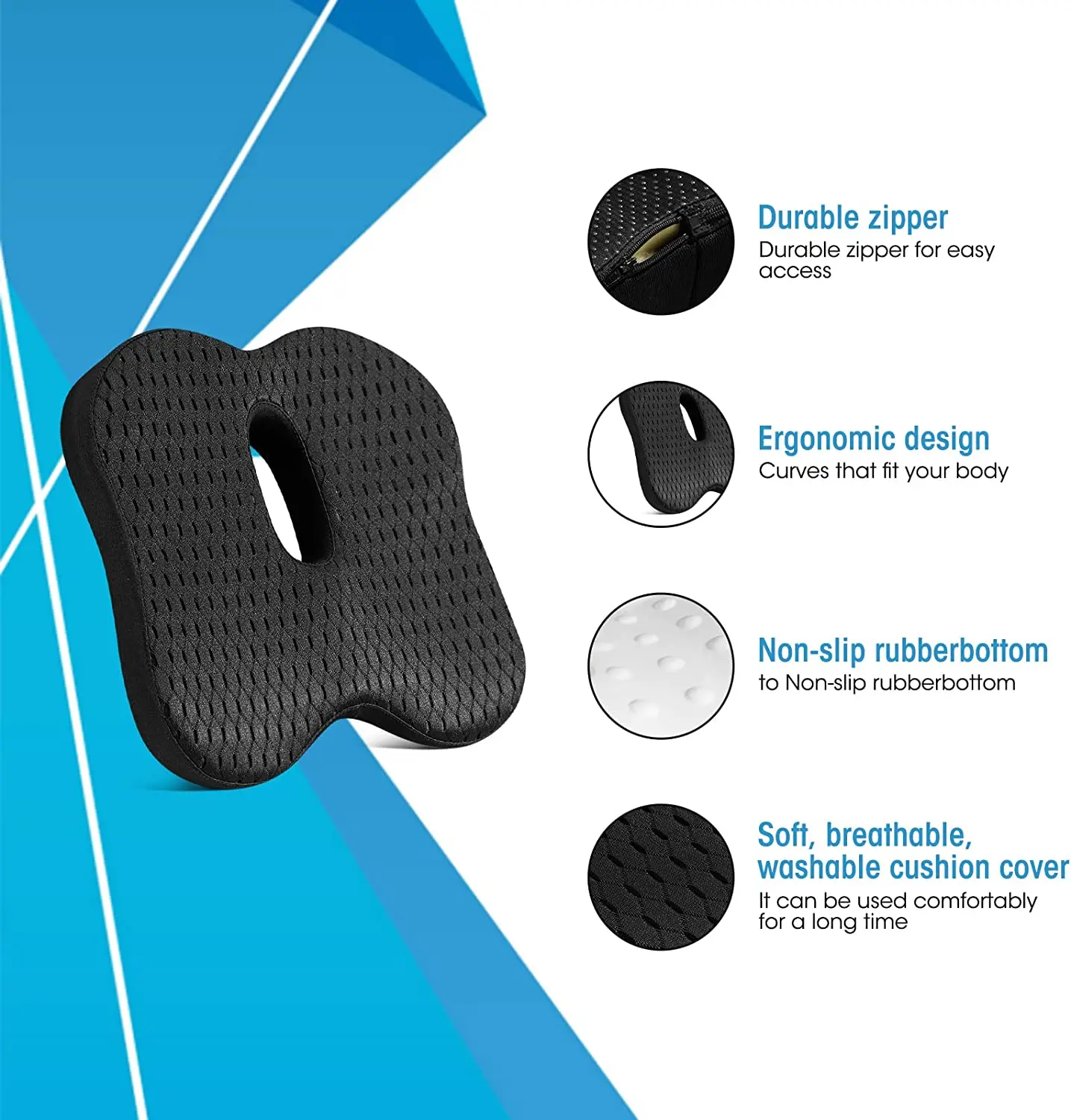 Memory Foam Seat Cushion for Office Chair and Car Seat Driver- Anti-Slip and Breathable Design - Butt Seat Pillow for Sciatica