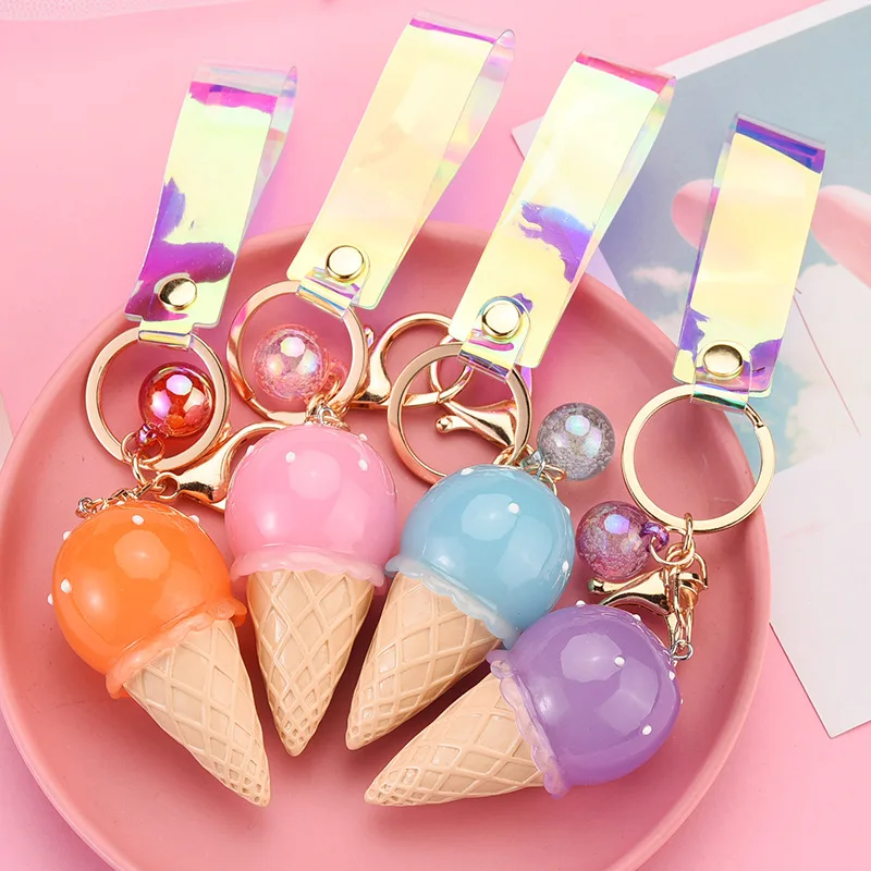 New Luminous Keychain Cute Ice Cream Key Pendant Small Gifts For Best Friend Girls And Children