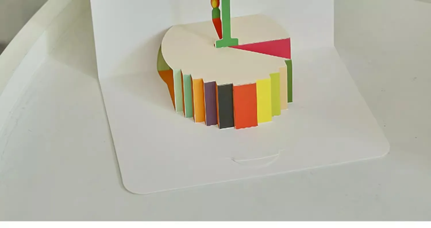 3D Birthday Cake decoration Folding Paper Greeting Card  Creative Engraving Three-dimensional Birthday Blessing Card