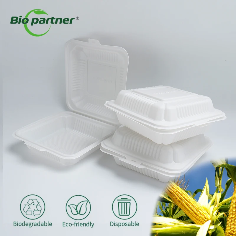 OEM Logo Biodegradable Disposable Takeaway Food Containers Plastic PP Corn Starch Togo Container Clamshell Packaging