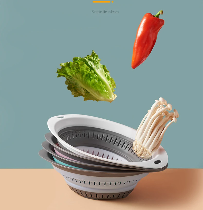LMK014 Foldable Silicone Basket Silicone Colander Vegetable Fruit Colander Container Kitchen Draining Basket