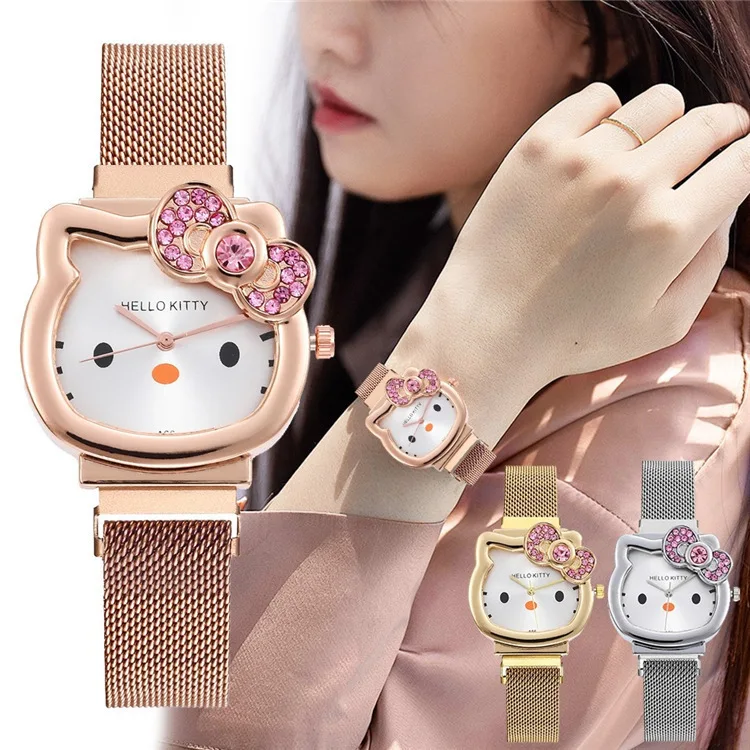Fashion Cartoon Hello kitty Children Watch Quartz Bracelet Watches Magnet Buckle Strap Kid Wristwatch Girl Gift