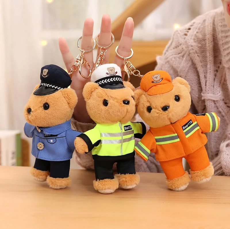 Plush police bear plush toy traffic police uniform bear small doll key chain doll bear pendant gift