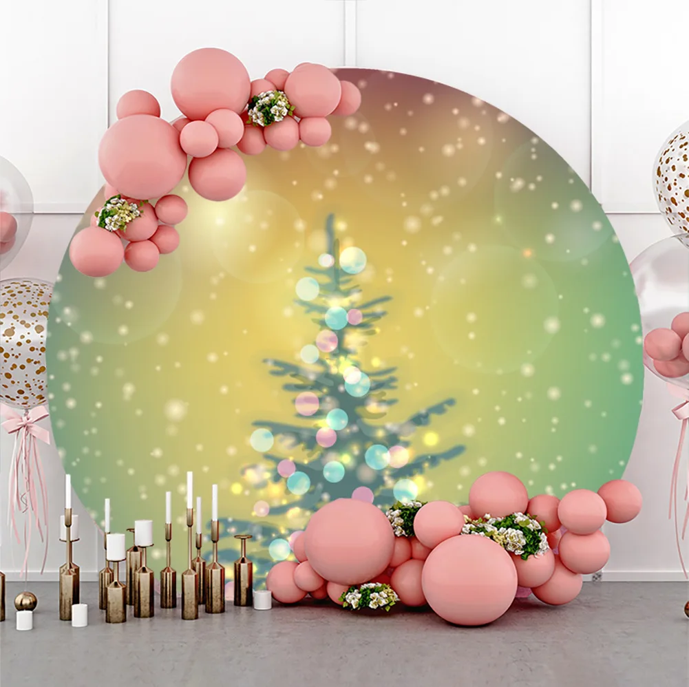 LEMON Merry Christmas Round Backdrop Gold Glitter Snowflake Red Photo Booth Prop Circle  Background Xmas Eve Party Decoration
