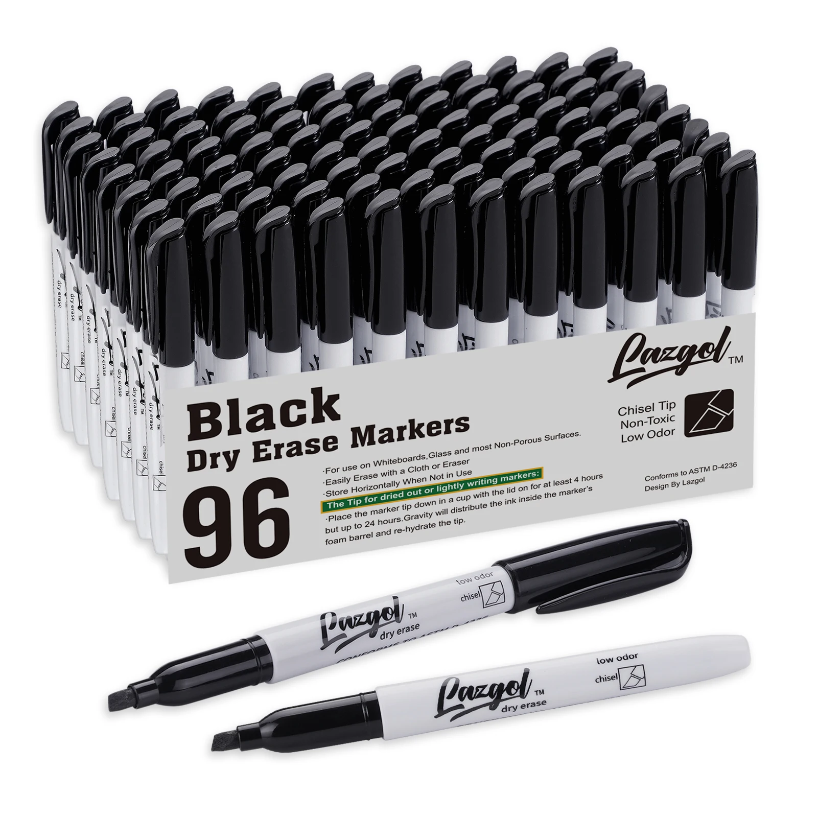 96 Low Odor Chisel Tip Black Dry Erase Whiteboard Marker Pen for Back to School, Office, Home