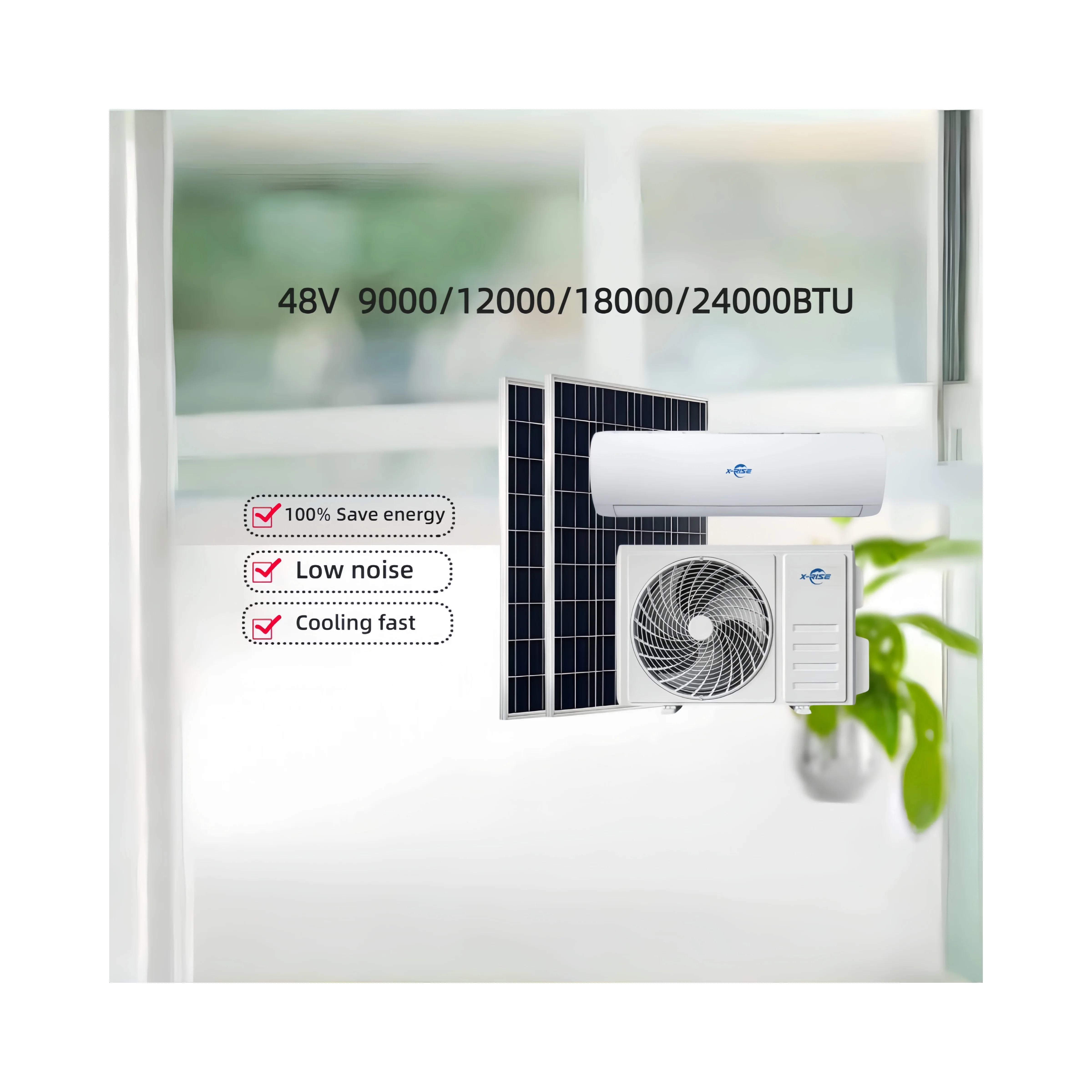 Portable Household ACDC Solar Split Air Conditioner Export-Grade 9000BTU/12000BTU/18000BTU/24000BTU Adaptable Supporting Battery