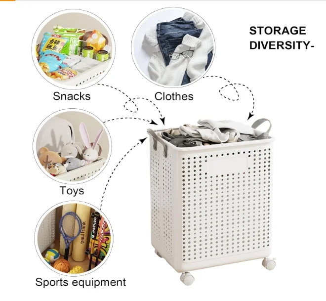 Collapsible Laundry Basket with Wheels and Handle  Foldable Laundry Hamper Rolling Basket for Bedroom Bathroom Dorm Toys Storage