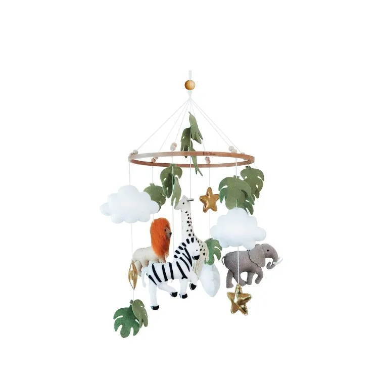 Cute handmade safari stuffed jungle animals Lion Zebra giraffe Elephant crib mobile nursery decorated hanging toys