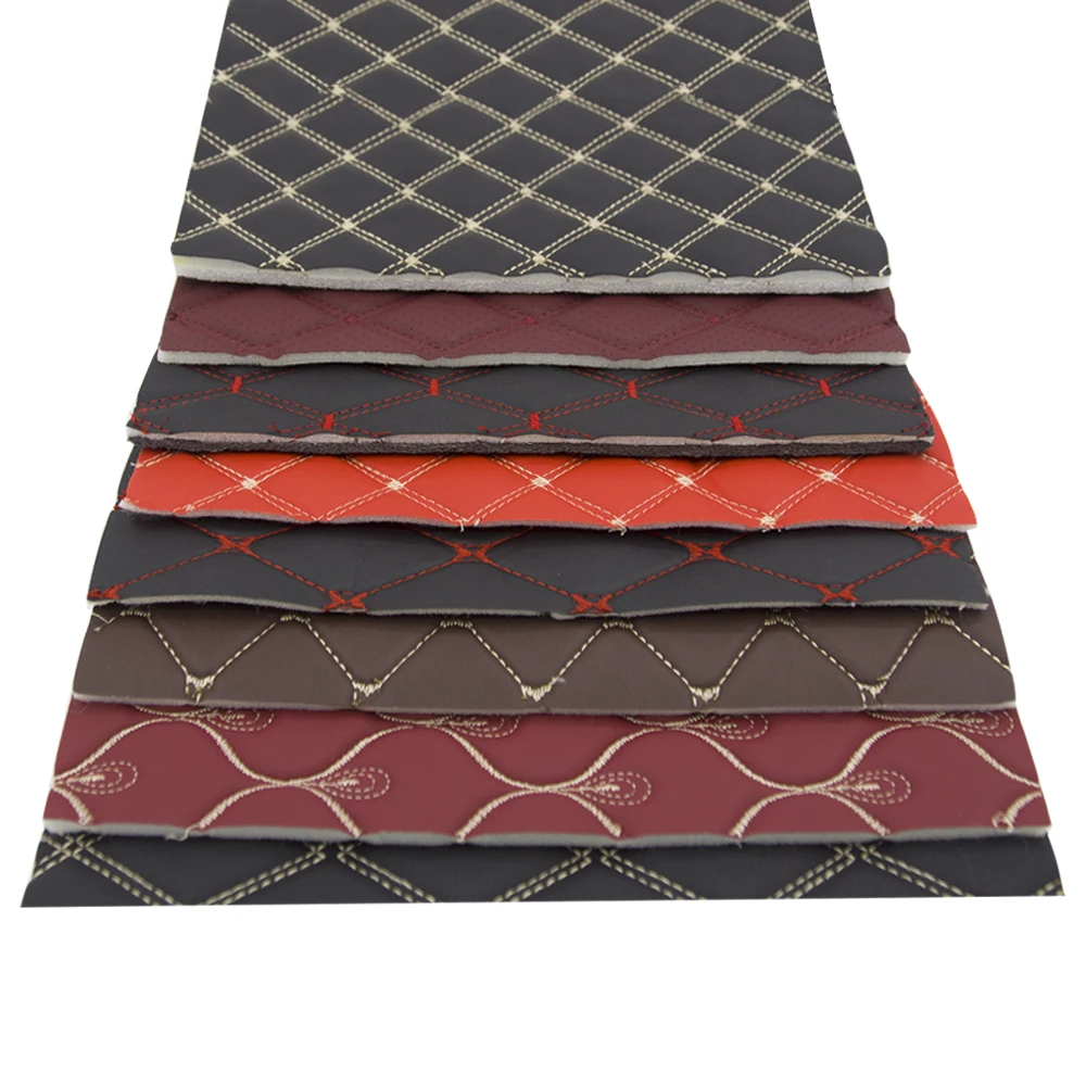 Free Sample Fashion Car Interior Embroidery Quilted Synthetic Leather With Foam for Sofa Car Seat Covering
