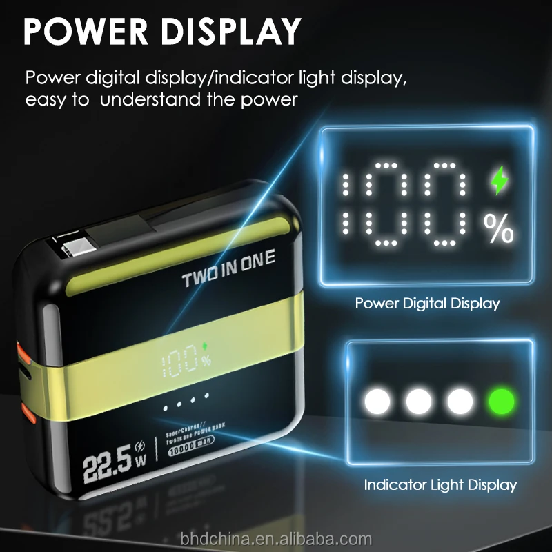Портативное зарядное устройство компактный аккумулятор 10000 мАч 20WPower Bank Встроенный кабель Высокоскоростная зарядка совместим с iPhone 16 15
