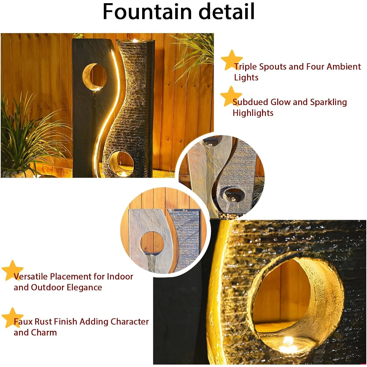 Garden Landscaping And Decking Garden Water Fountain Modern Freestanding Water Feature Fountain Faux Rust With LED Lights