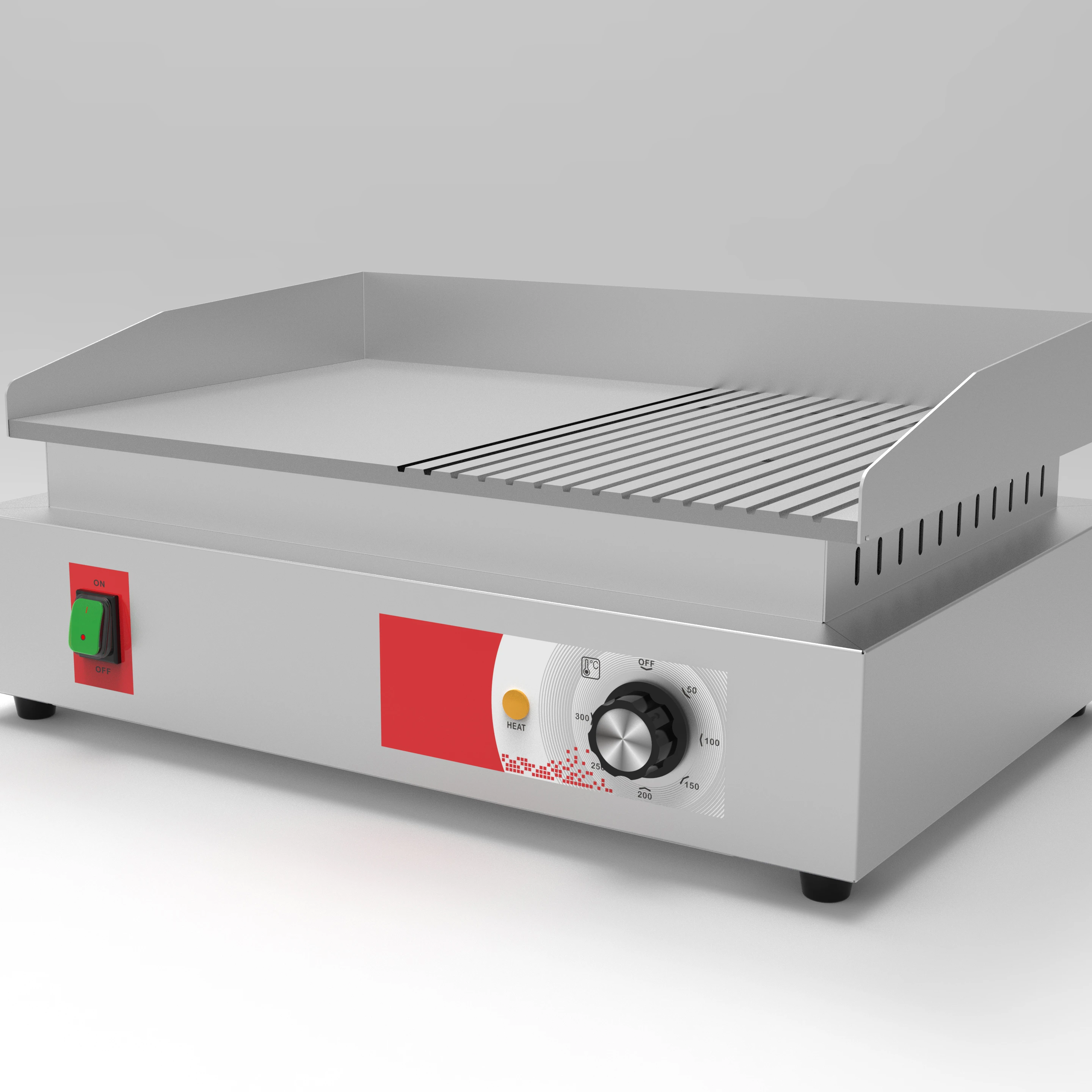 Outdoor Restaurant Hotel Commercial Electric Grill with Stainless Steel Plate Half Flat Half Pit Grooved Large Electric Griddle