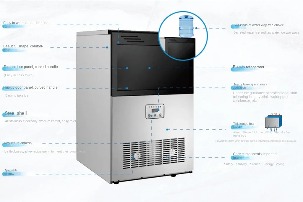 25KG 40KG 60KG 80KG Compact Ice Making Machine with Adjustable Ice Size Settings Industrial-Strength Ice Maker