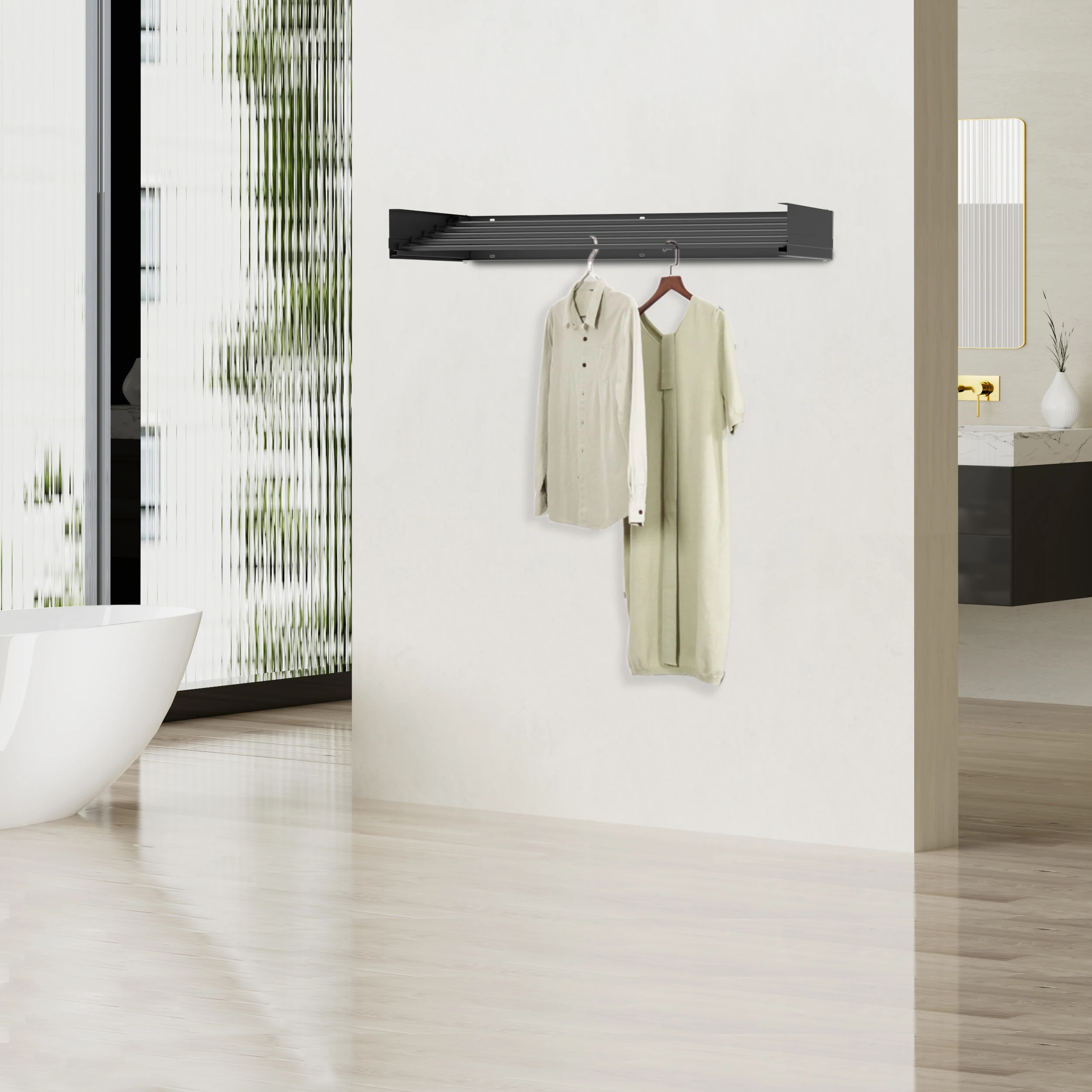 Household Wall Mounted Collapsible Clothes Drying Rack Hanger Retractable Space Saver Foldable Laundry Drying Rack