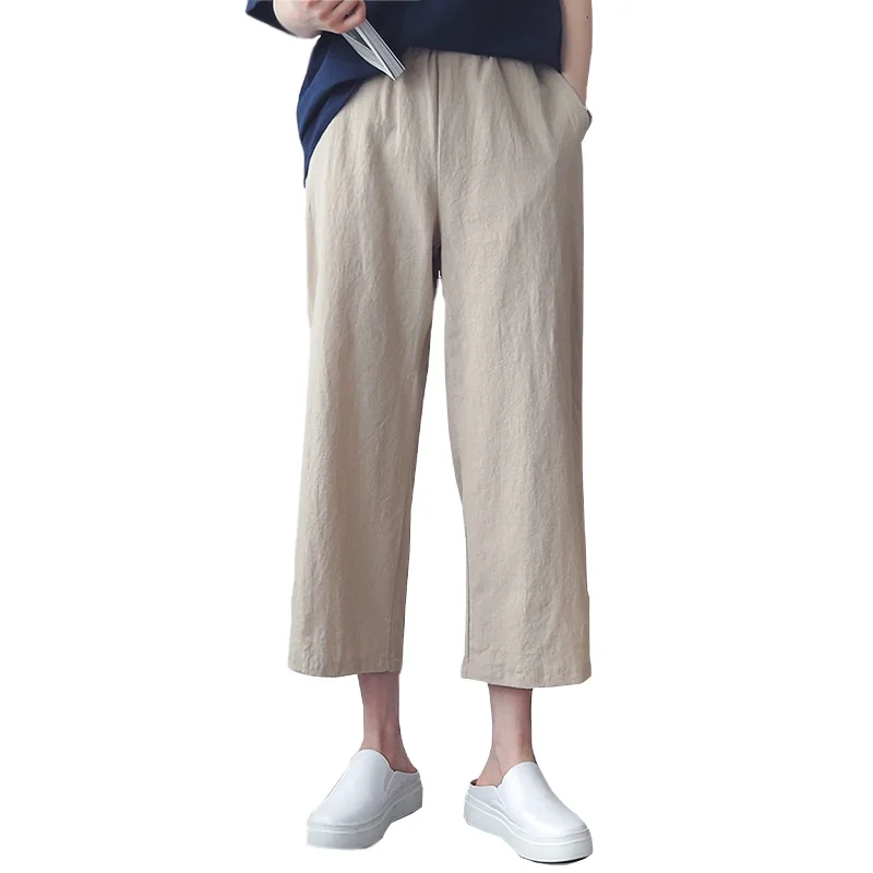 
2021 spring and summer cotton and linen wild wide leg linen thin casual OL professional women loose nine point pants women 