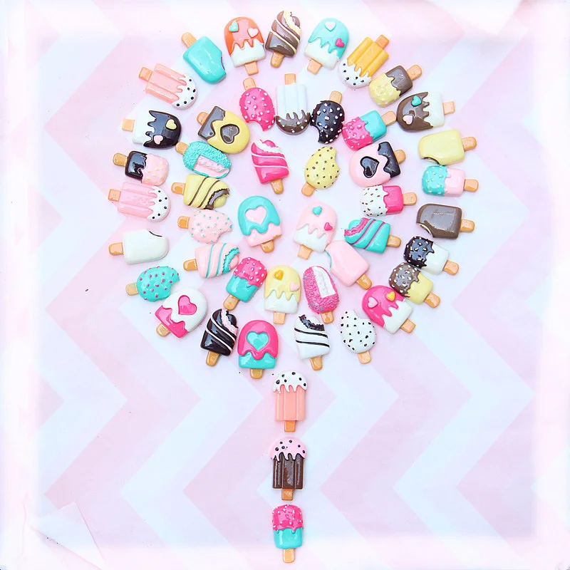 
Free Shipping 100pcs Mixed Ice-cream Stick Lucky Bag Charms Resin Cabochons Kawaii Decorative Accessory Resin Embellishments 