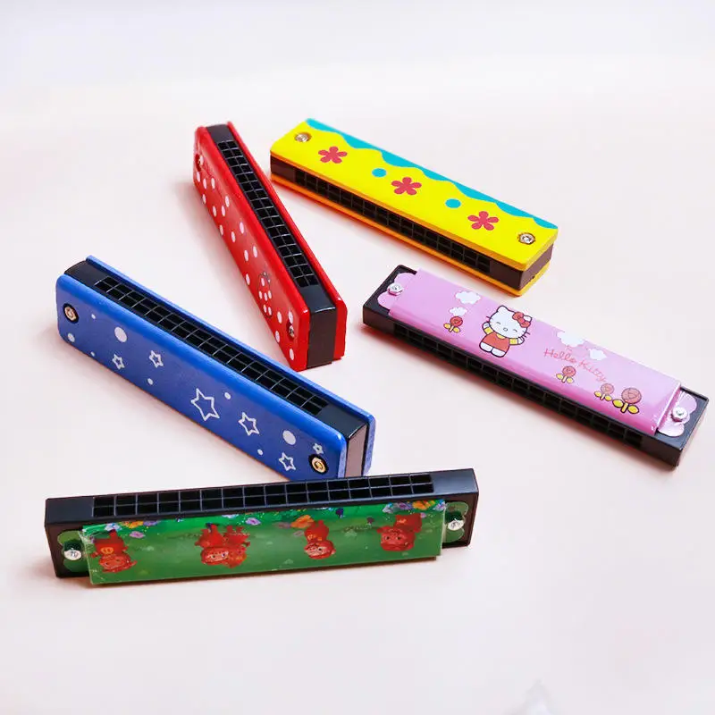 Safety Materials Wood Harmonica Cartoon Wooden Music Instrument Harmonica Kids Toy Harmonica