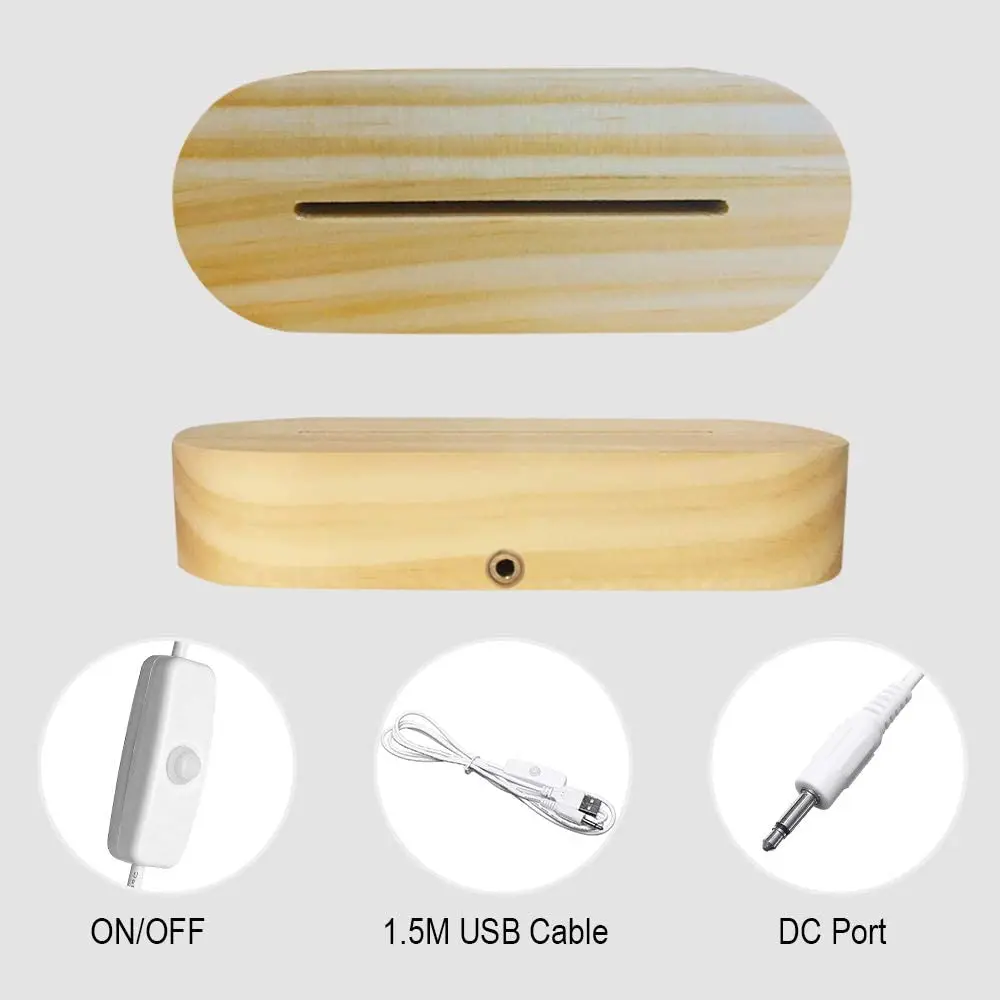 3D Illusion Lamp Usb White Lamp With wood Base Modern Table Lamp Acrylic Night Light