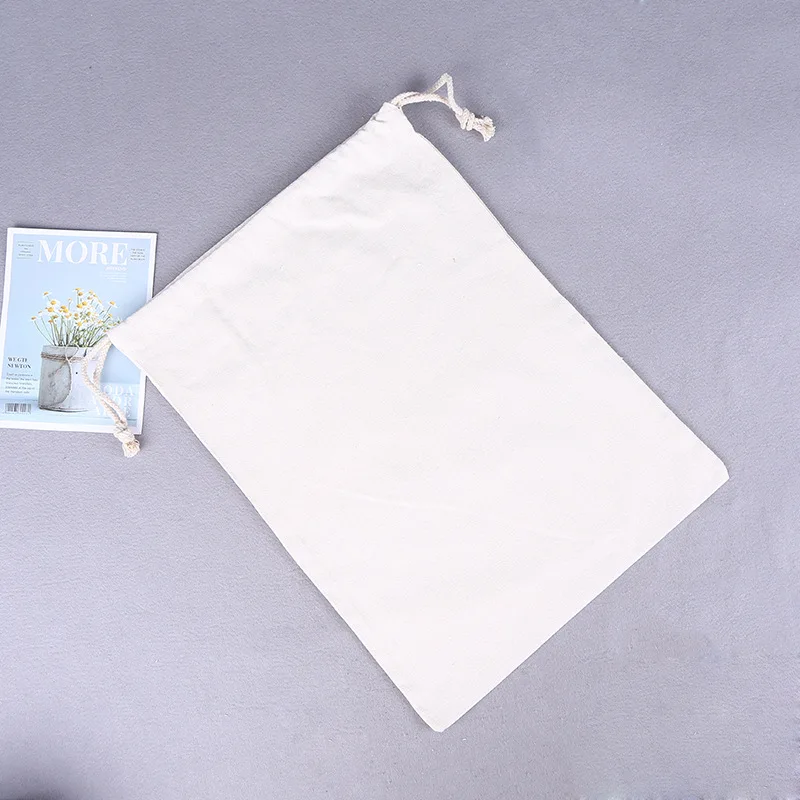 Custom Eco Friendly Organic Muslin Cotton Pouch Promotional Small White Calico Cloth Canvas Drawstring Bag With Logo Printed