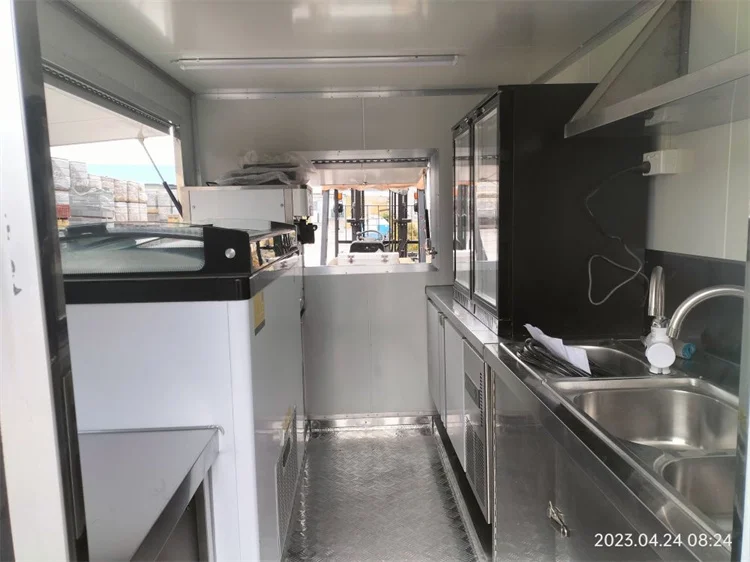 Concession enclosed food trailer dark black color food serving outdoor refrigerator mobile trailer for NZ customer