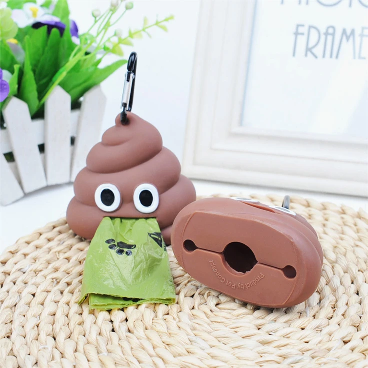 Cute Stocked poop bags Silicone Dogs Pet Poop Bag Holder Dispenser with Waste Bags Funny Design