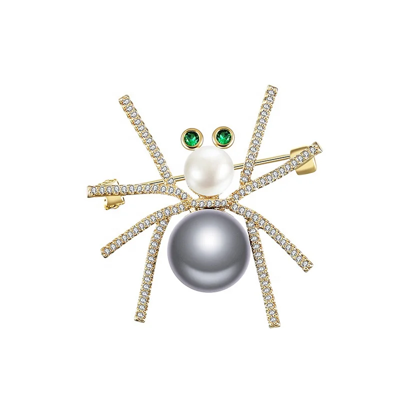 Factory direct micro-inlay high-grade creative pearl animals light luxury pin female evening dress accessories spider brooch