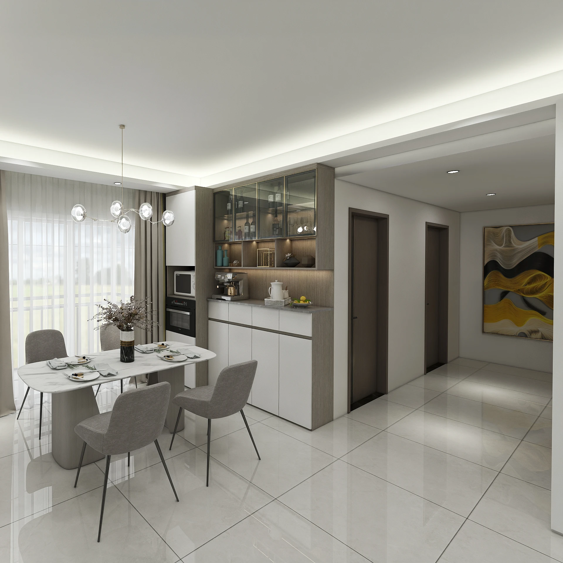 Large capacity multi-storey solid wood sideboard in the restaurant, multi-storey storage