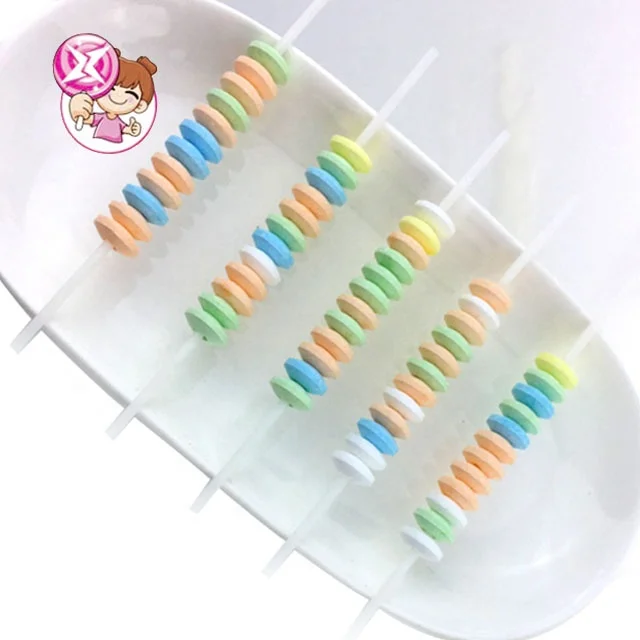 New Arrival Fruit Flavor Circle Rings Stick Lollipop String Compressed Candy Wholesale