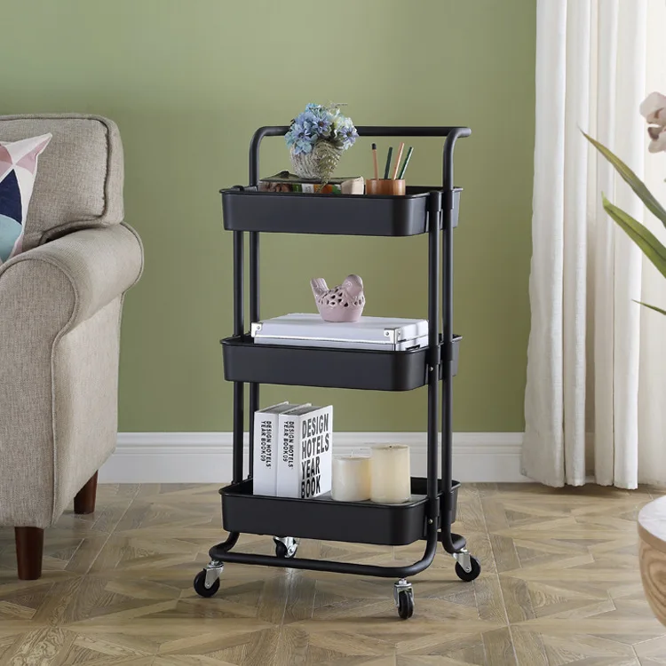 3 layer practical organizer removable storage shelf Kitchen storage Have wheels   Multifunctional storage shelf plastic metal