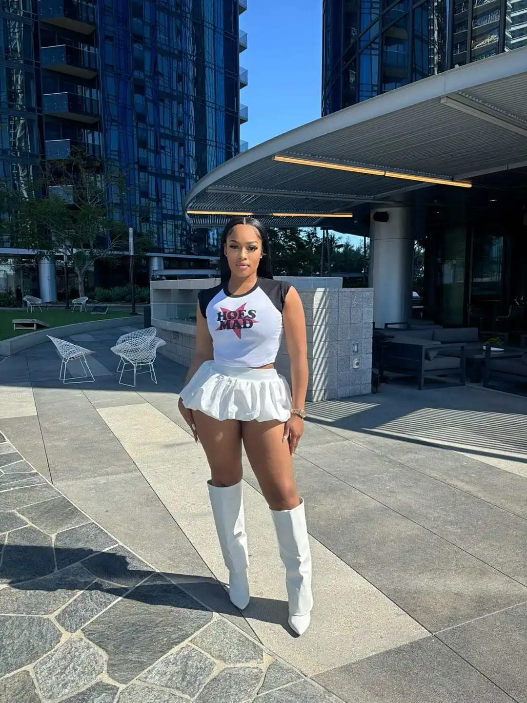 2024  New Bubble Skirt Solid Color Elastic Waist Ultra Short Mini Skirt set skirt and top