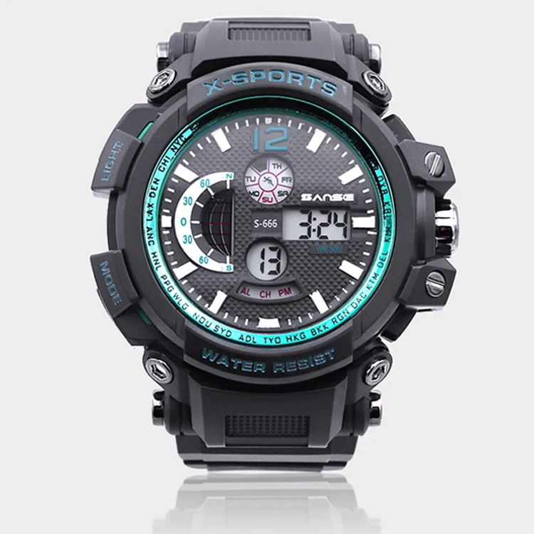 
Sanse S-666 Cheap Factory Price Fashion Stainless Steel Back Water Resistant Sport Digital Men Watch 