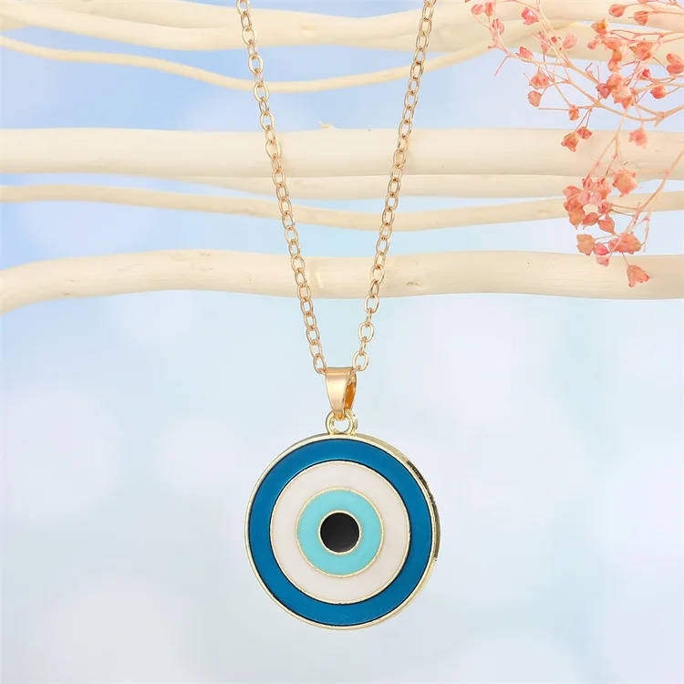 Turkey Blue Eye Necklaces Circular Ellipse Geometry Gold Plated Jewelry Punk Women Statement Necklace Chain 1