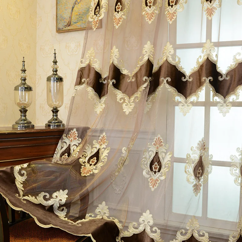 
High quality woven embroidery organza matched velvet voile fabric curtains 