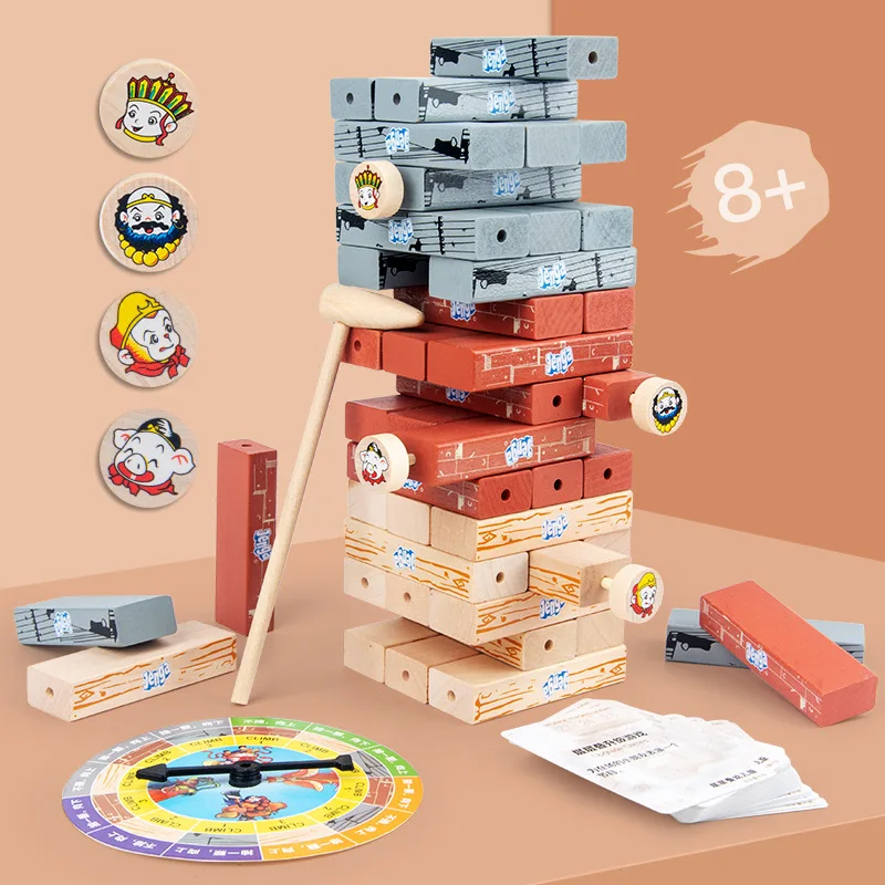 Factory New Design 49+40pcs Wooden Stacking Building Blocks Sets Tumbling Tower Toy Bricks  with Turntable and Game Idea