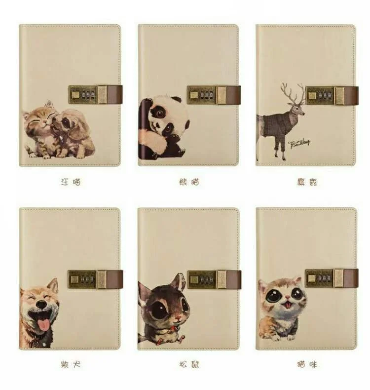 Hot Sale Pu Leather Cute Animal Notebook Journals With Locks A6 B6