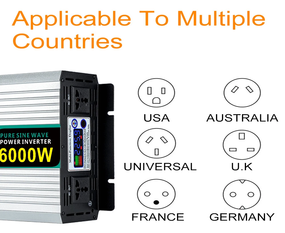 Инвертор немодулированного синусоидального сигнала HOULI, 6000 Вт, 12 В, 24 В, 48 В до 110 В, 220 В, 6000 Вт