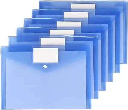 Clear Document Folders Plastic Envelopes Poly File Envelopes with Label Pocket and Snap Button