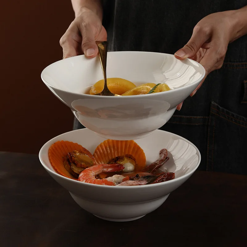Wholesale 8/10 inch porcelain sea food Salad Bowl White dinnerware Porcelain bowl Round for hotel and room