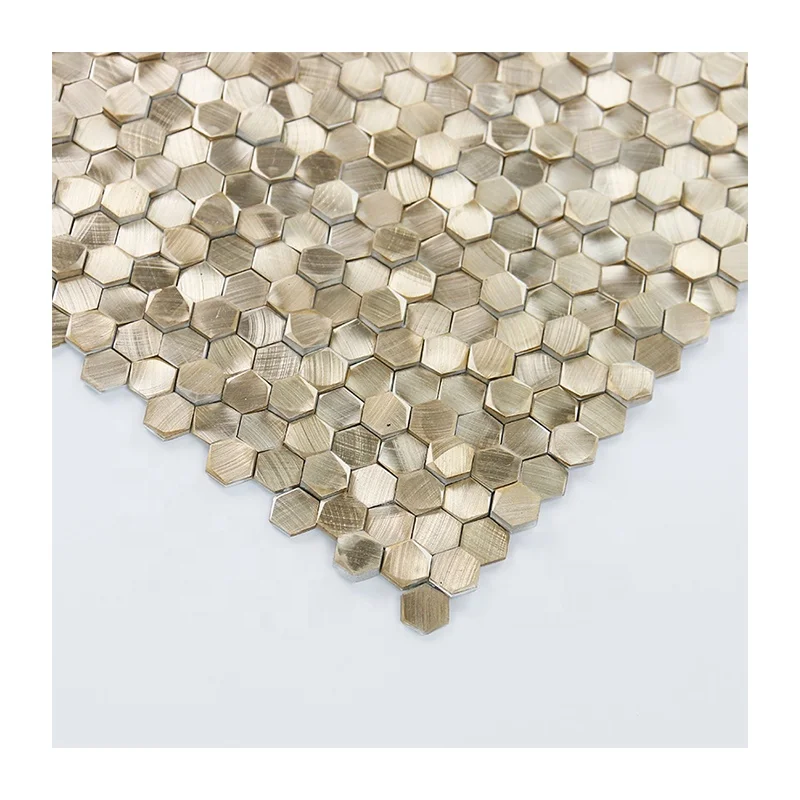 Mosaic Tile Gold Hexagon D background Solid Aluminum Brushed luxury wall backsplash tile Metal Mosaic stock clearance