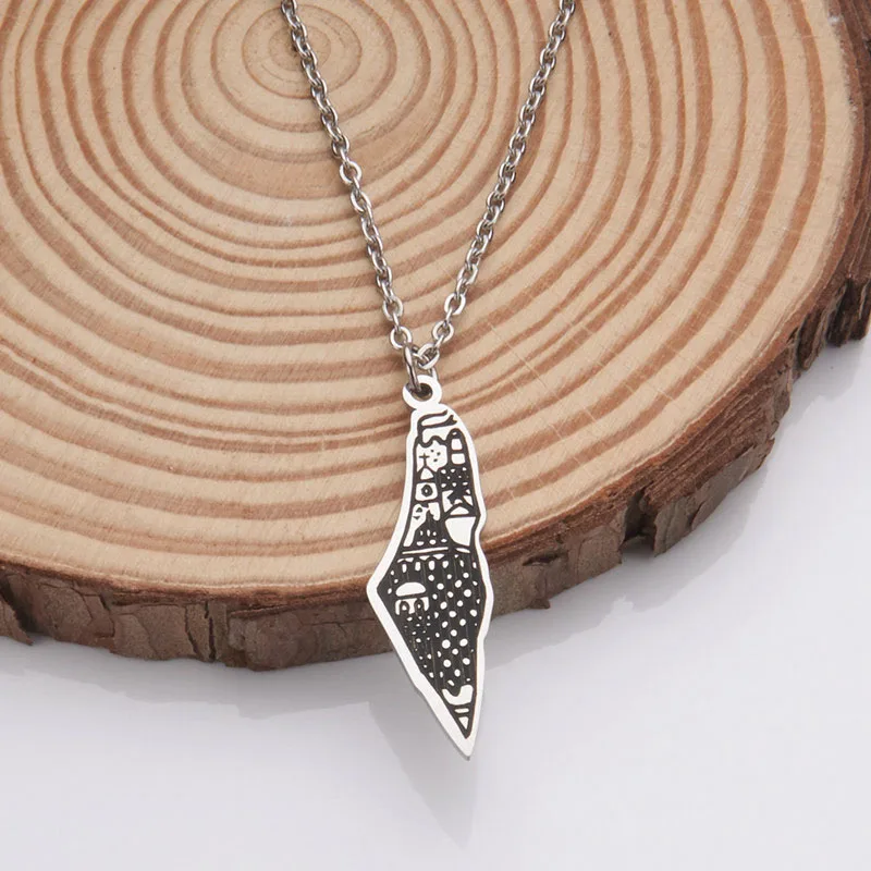 High Quality Stainless Steel Israeli Palestine Map Necklace Custom Logo Engraved On Map Pendant Necklaces