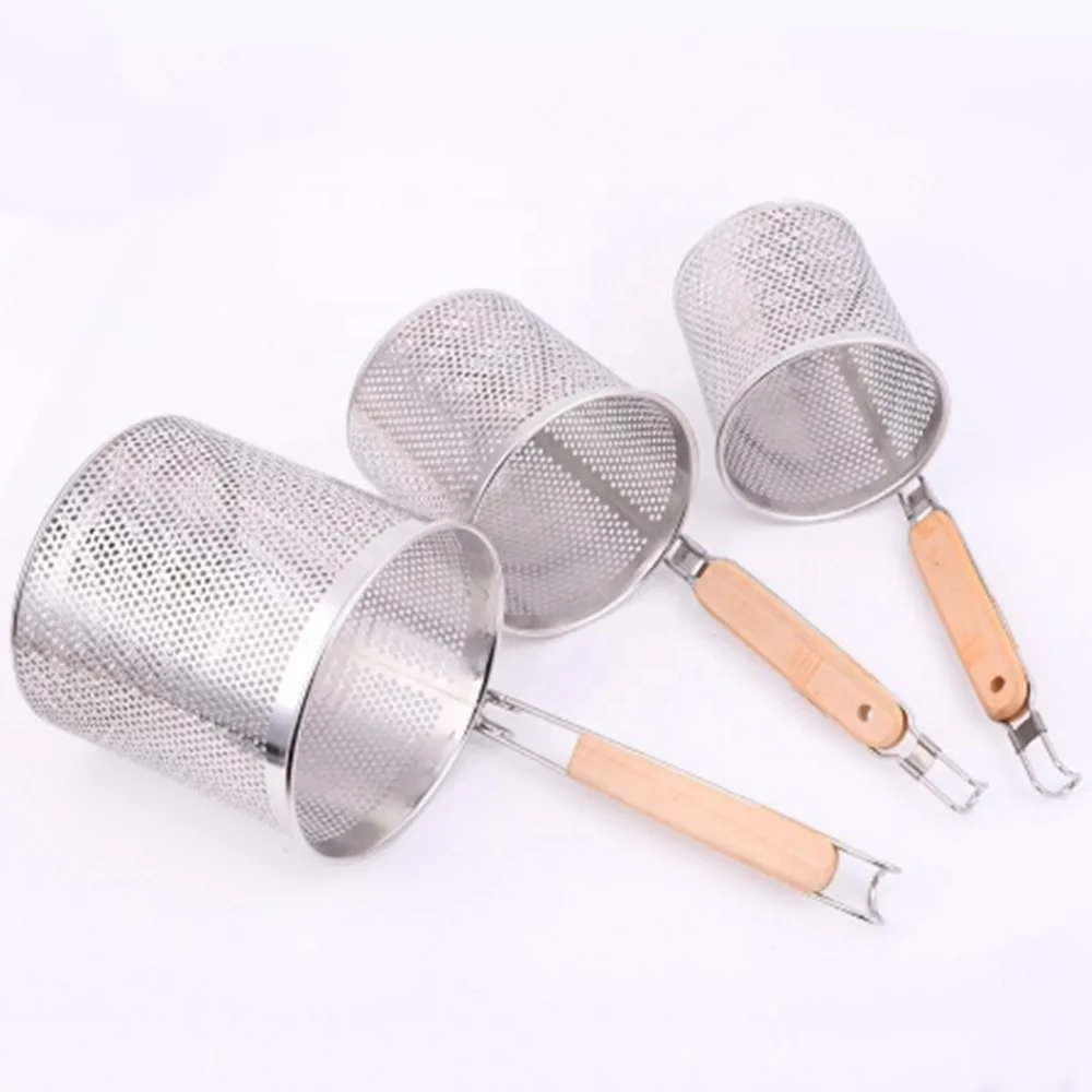 Cooking Spoon Fried Food Noodle Hot Pot Strainers Filter Wood Handle Colander Stainless Steel Kitchen