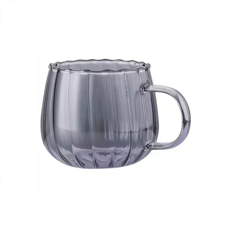 350ML Pumpkin Shape Glass Coffee Cup With Handle Striped glass cup