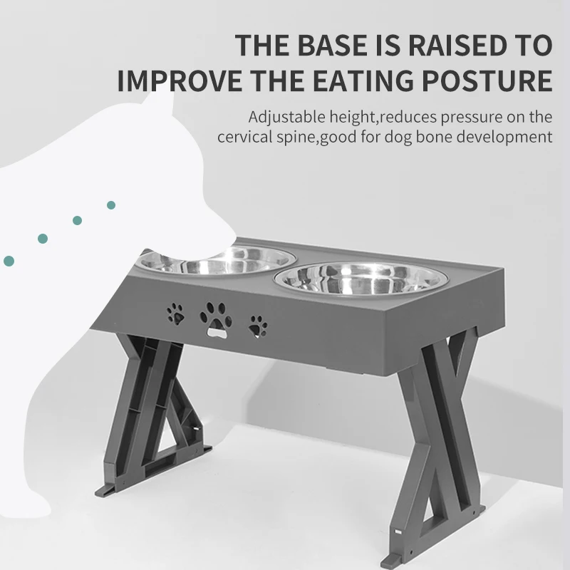 Adjustable Dog Bowl Stainless Steel Large Food Water Bowls Feeders with Stand Pet Feeding Double Cat Bowls Lift Table for Dog