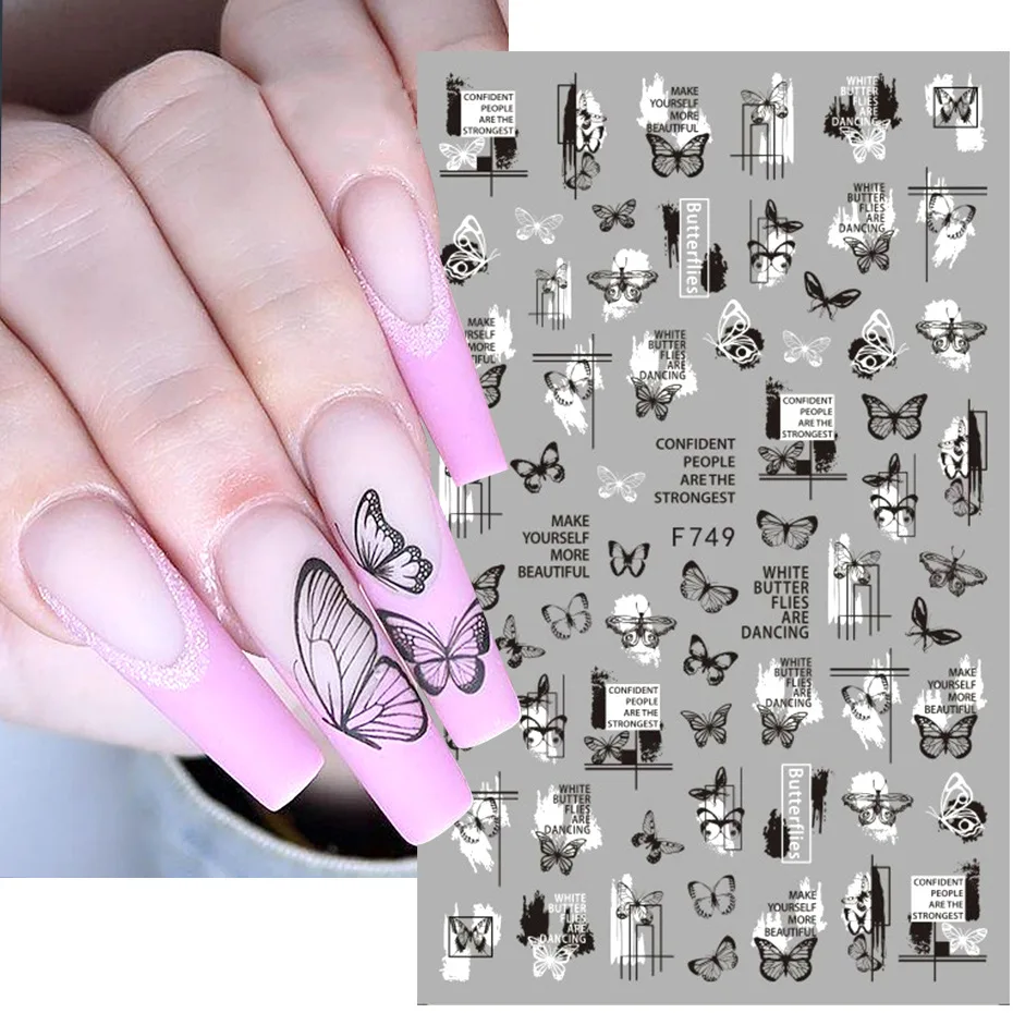 3D Nail Sticker Summer black butterfly Series Transfer Sticker nail decal DIY Nail Decoration