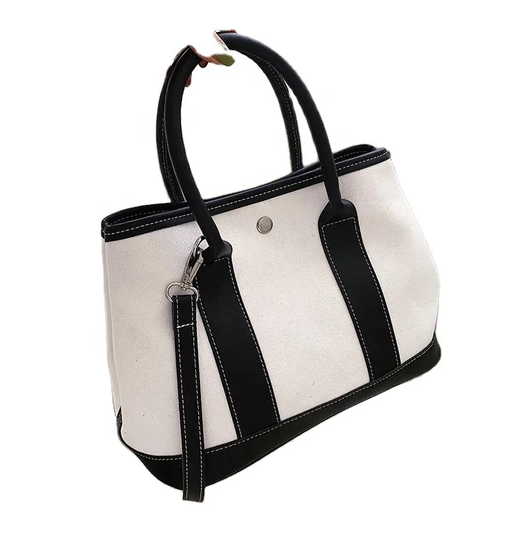 custom ladies fashion zipper leather canvas handbag tote bag vintage bag  for women heavy duty canvas tote bags