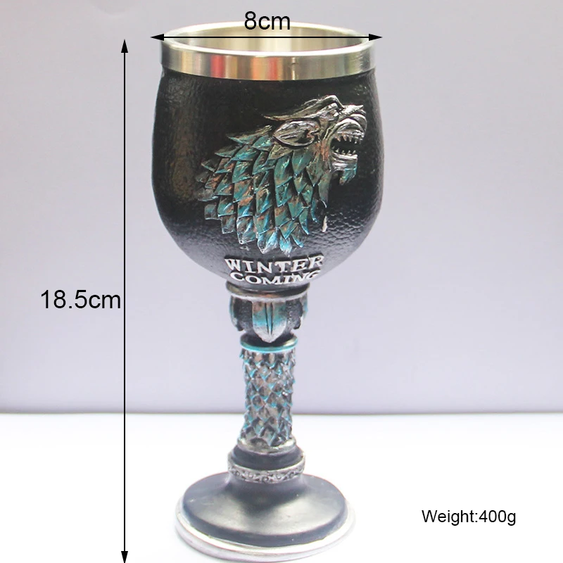 Shaped Goblet with Resin Dragon Head Goblet Three-dimensional Pattern Double Layer Stainless Steel Resin Wine Cup