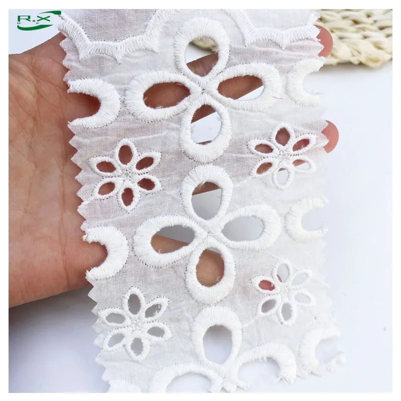 Factory custom wholesale high quality 100 cotton white floral eyelet embroidered knitted shirt fabric for women
